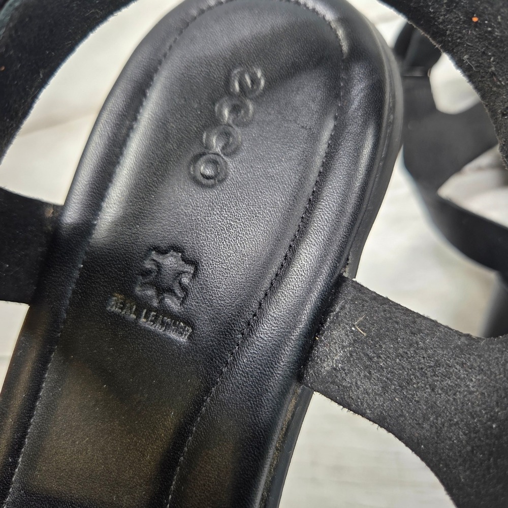 Ecco Felicia Wedge Sandal Women 10-10.5 Black Leather Adjustable Straps - Picture 2 of 8